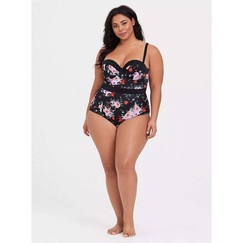 torrid Black Floral One-Piece Swimsuit
